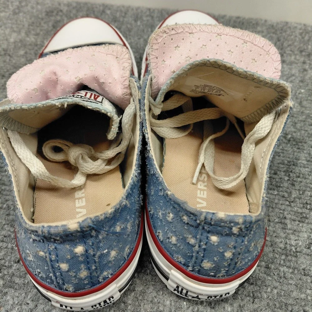 Converse All Star Double Tongue Girls Sz 2 Eyelet Patriotic Red White Blue Lace